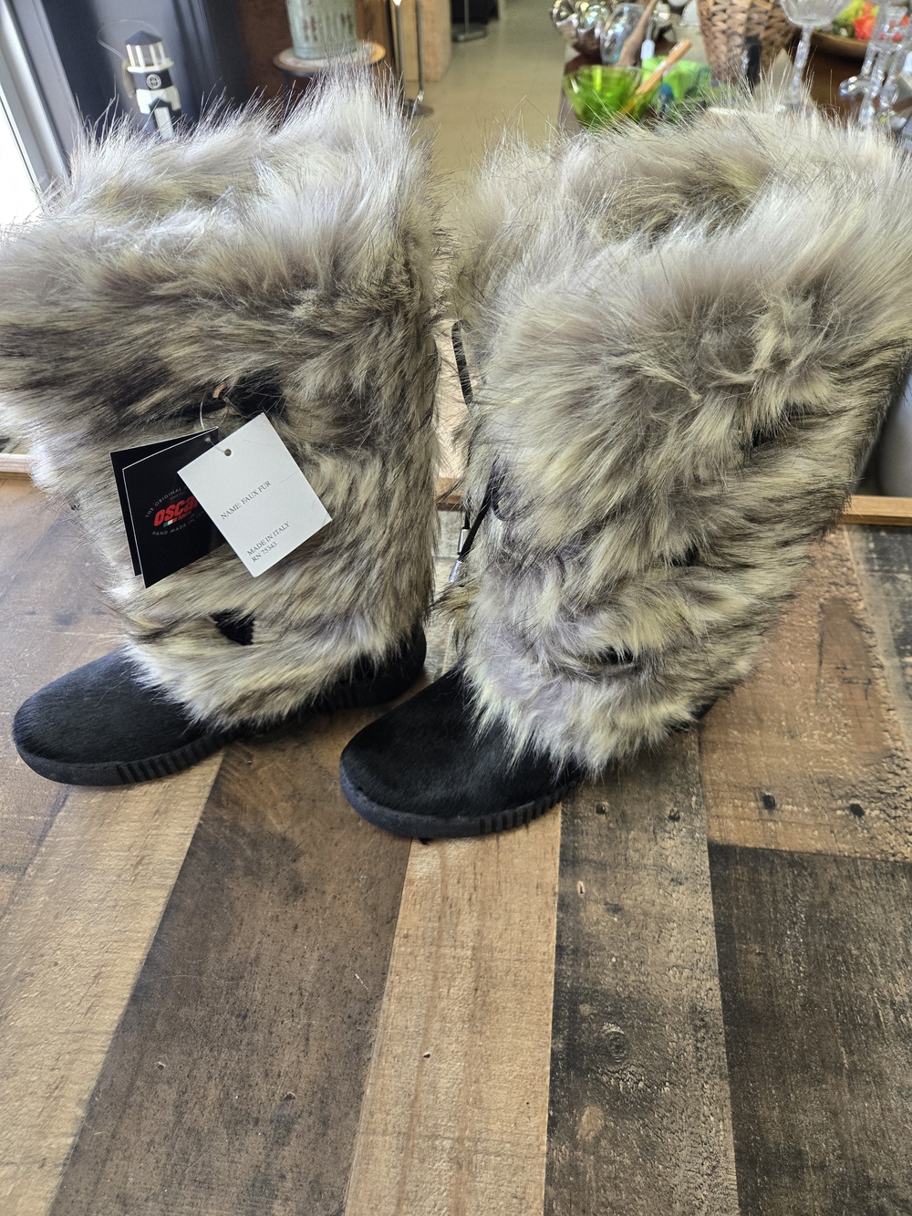 Oscar Sport Italy 'Julia-Ecol' Grey Fur Winter Boots Size 9 EU 39 NIB